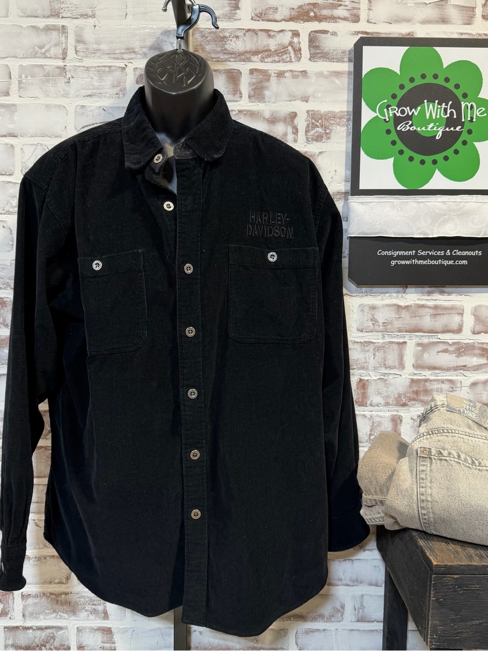 Harley-Davidson Black Corduroy Button-Down Shirt